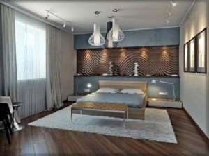 Деревянные 3д панели в интерьере спальни фото